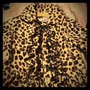 Beautiful girls fleece leopard coat with ruffles